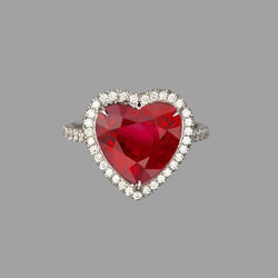 6.25 carats rubis taille coeur bague diamant et bague en or blanc 14K