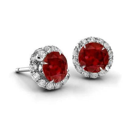 6.30 ct. boucles d'oreilles puces femme rubis et diamants or blanc