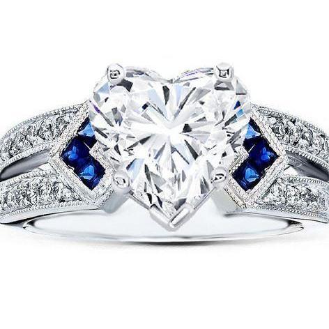 6.50 carats diamant coupe coeur avec saphir alliance wg 14k