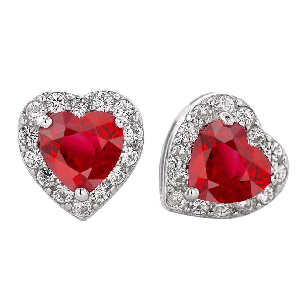 6.50 ct rubis avec diamants lady studs boucle d'oreille or blanc 14k