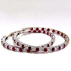 6.50 Ct Rubis Rouge Rond Et Diamant Boucle D'Oreille Femme Or 14K