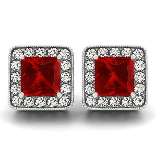 6.70 ct rubis avec diamants boucles d'oreilles lady studs or blanc 14k