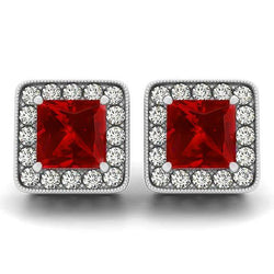 6.70 Ct Rubis Avec Diamants Boucles D'oreilles Lady Studs Or Blanc 14K