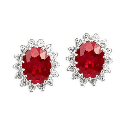 6.80 Carats Rubis Rouge Avec Diamants Boucles D'oreilles Halo Or Blanc 14K - HarryChadEnt.FR