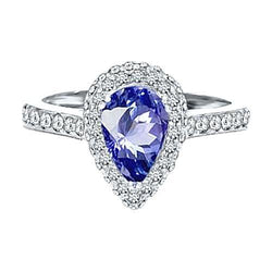 7.01 ct. Bague Sri Lanka Saphir Bleu Taille Poire Diamants Or Blanc 14K