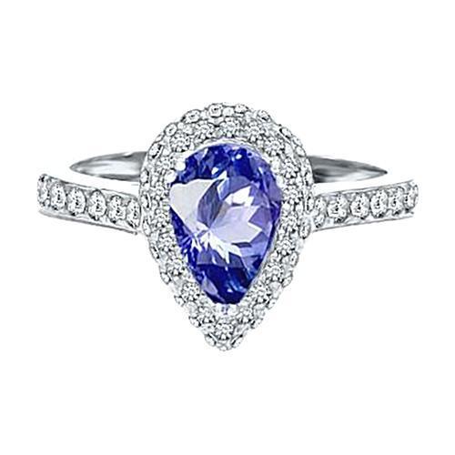 7.01 ct. Bague Sri Lanka Saphir Bleu Taille Poire Diamants Or Blanc 14K - HarryChadEnt.FR