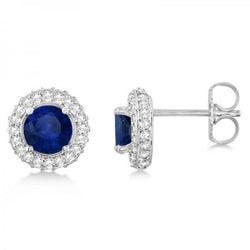 7.20 Carats Boucles D'oreilles Saphir Bleu & Diamants Or Blanc 14K