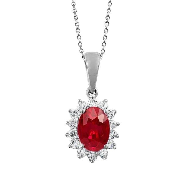 7.35 carats prong set rubis avec collier pendentif diamants 14k wg