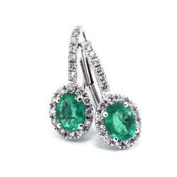 7.36 Carats Émeraude Verte Avec Diamants Boucles D'oreilles Pendantes Or Blanc 14K