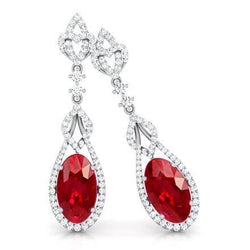 7.48 carats rubis et diamants femmes boucles d'oreilles pendantes or blanc 14k