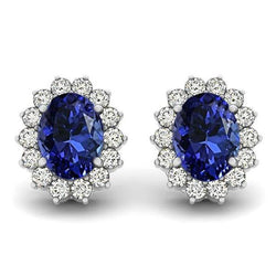 7.50 Carats Tanzanite Avec Boucles D'oreilles Diamant Or Blanc 14K