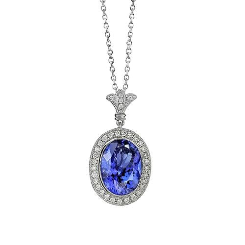 8.06 Carat Pendentif Tanzanite Avec Diamants Blancs Or Blanc 14K - HarryChadEnt.FR