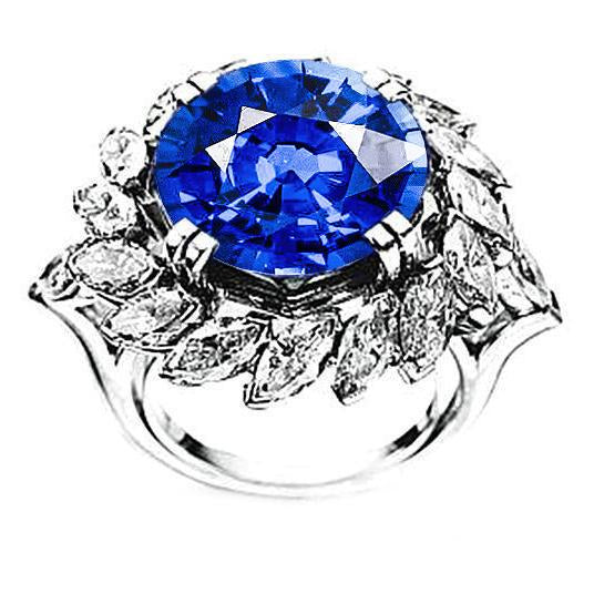 8.25 carats Bague Gros Saphir Sri Lanka Et Diamants Marquise - HarryChadEnt.FR