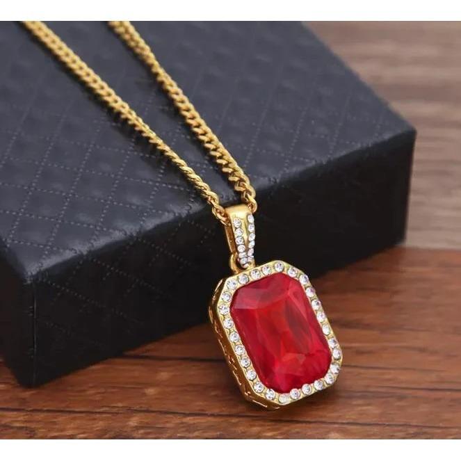 8.40 Carats Radiant Rubis Avec Collier Pendentif Diamants Ronds 14K - HarryChadEnt.FR