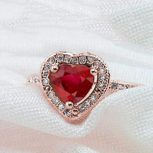 8.5 Carats Rubis AAA Rouge Avec Bague Diamant Or Rose 14K - HarryChadEnt.FR