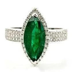 8.50 Carats Émeraude Verte Avec Diamant Bague Or Blanc Joaillerie Fine