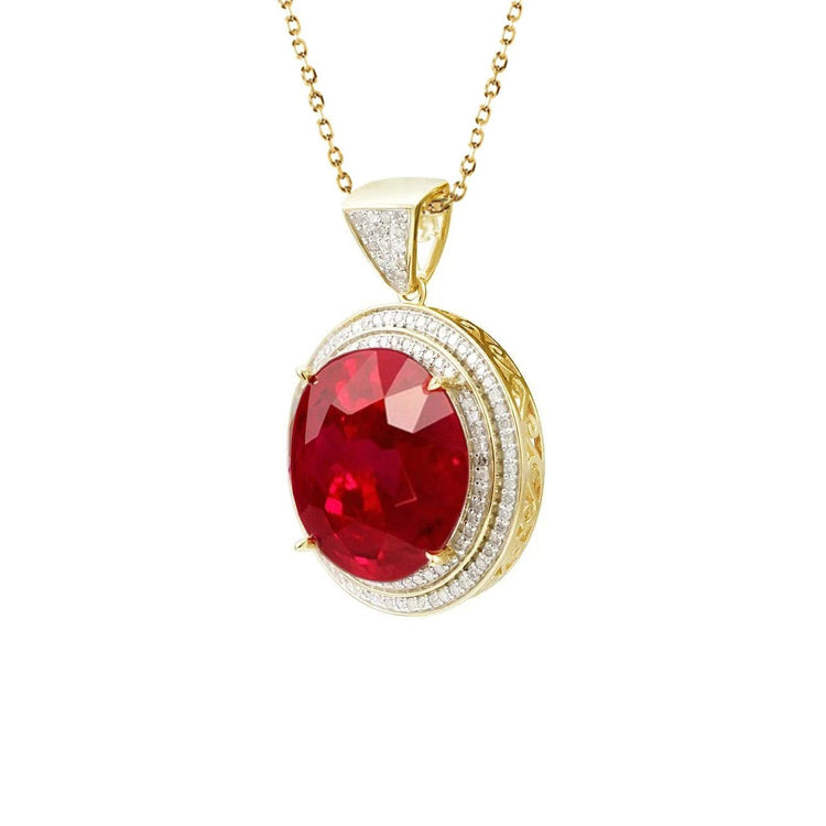 8.70 carats collier pendentif rubis taille ronde et diamants yg 14k