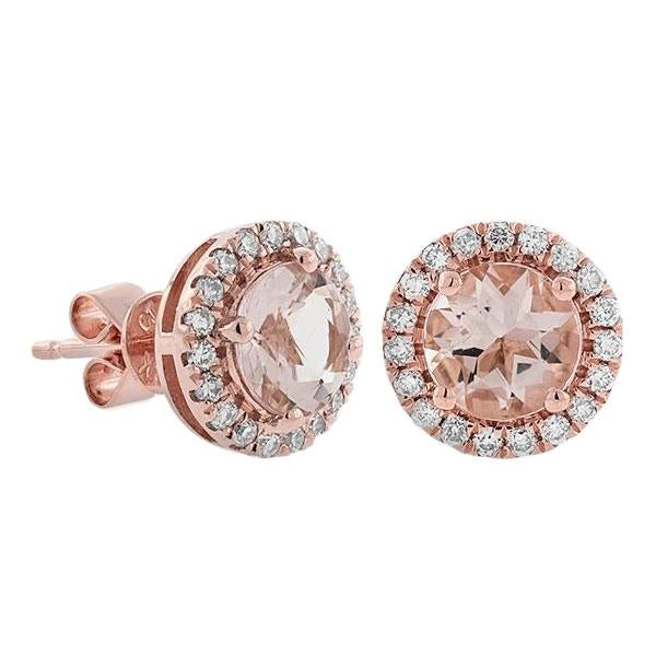 8.70 carats Morganite avec diamants Boucles d'oreilles en or rose 14K - HarryChadEnt.FR