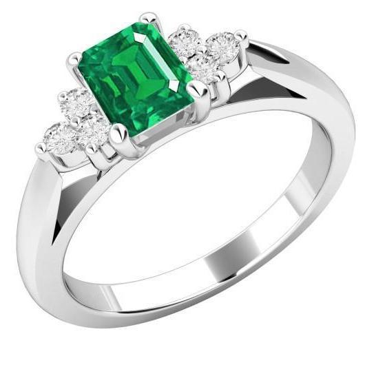 8.90 Carats Émeraude Verte Avec Diamants Blancs Bague Or Blanc 14K - HarryChadEnt.FR