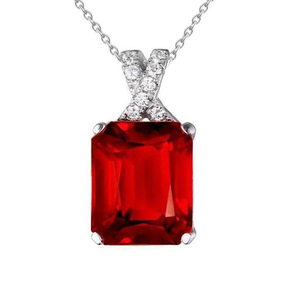9.30 Carats Collier Pendentif Rubis Rouge Et Diamants Or Blanc 14K - HarryChadEnt.FR