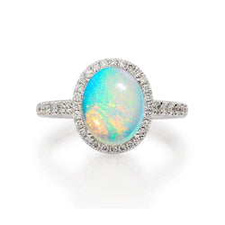 9.40 Ct Grosse Opale Et Diamants Bague Anniversaire Or Blanc 14K