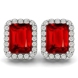 9.50 Carats Emerald Rubis & Diamond Halo Boucles D'oreilles Or 14K