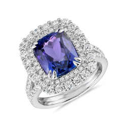 9.50 Ct Coussin Tanzanite Et Bague Diamant Or Blanc 14K