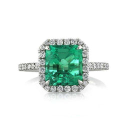 9.65 Ct Grosse Émeraude Verte Et Petits Diamants Bague De Mariage Or Blanc