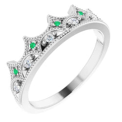 Alliance 0.75 Carats Style Couronne Émeraudes Vertes