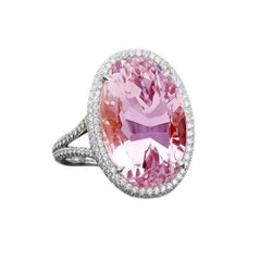 Alliance 21 Carats Kunzite Rose Et Diamants Or Blanc 14K