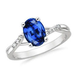 Alliance 3 Carats Sri Lanka Saphir Bleu Diamant Or Blanc 14K