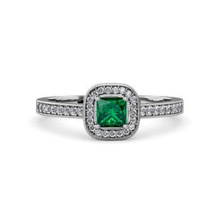 Alliance 3 Carats Vert Émeraude Avec Diamants Or Blanc 14K