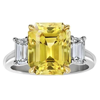 Alliance 3 Pierres 4,50 Carats Saphir Jaune & Diamants Or 14K - HarryChadEnt.FR