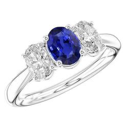 Alliance 3 Pierres Saphir Ovale 2.50 Carats Tige Conique Diamants