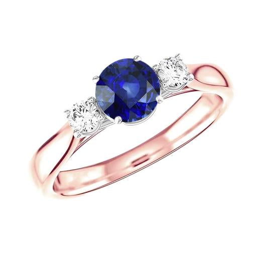alliance bicolore or 3 pierres ronde saphir ceylan 2 carats