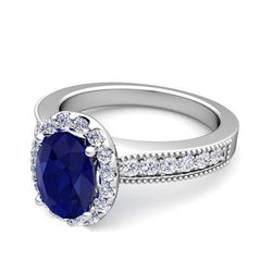 Alliance Ceylan Bleu Saphir Diamants 4 Carats Or Blanc 14K
