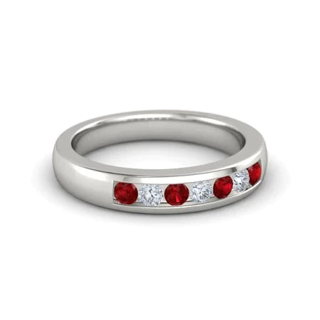 Alliance Comfort Fit Rubis Diamant 2.50 Carats Or Blanc 14K