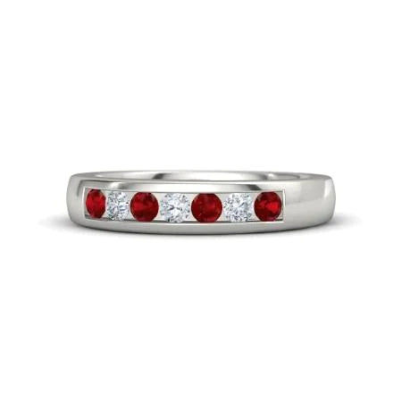 Alliance Comfort Fit Rubis Diamant 2.50 Carats Or Blanc 14K