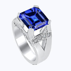 Alliance Diamant Asscher Bleu Saphir Or V Split Tige 3 Carats