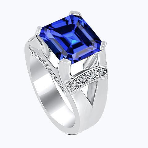 alliance diamant asscher bleu saphir or v split tige 3 carats