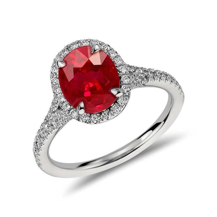 alliance diamant rubis ovale rouge or blanc 14k 3.30 carats