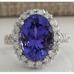 Alliance Grosse Tanzanite Et Diamants 18 Carats Or Blanc 14K