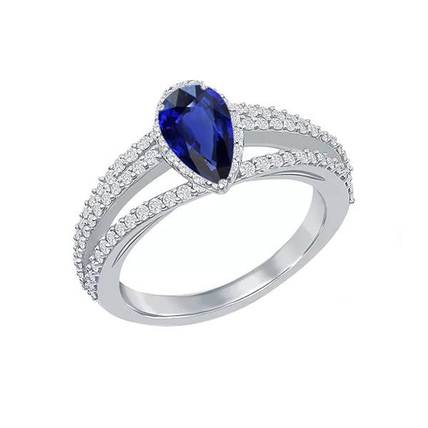 alliance halo diamant poire saphir bleu naturel 2.50 carats