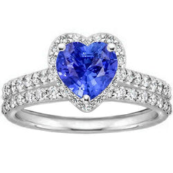 Alliance Halo Or Blanc Coeur Saphir Double Tige 3.50 Carats