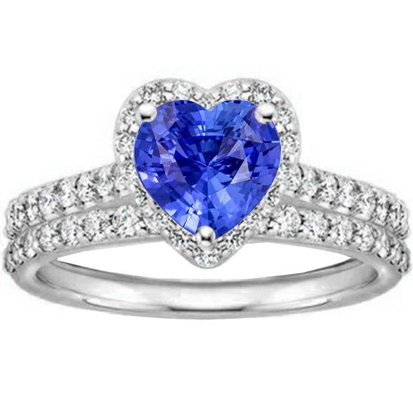 alliance halo or blanc coeur saphir double tige 3.50 carats