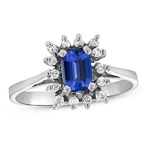 alliance halo saphir bleu emeraude 2.50 carats style fleur