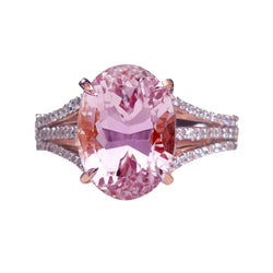 Alliance Kunzite Rose Taille Ovale et Diamants Or Rose 16.50 Carats