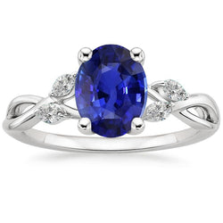 Alliance Saphir Bleu Avec Diamants Marquise 4 Carats Style Twist