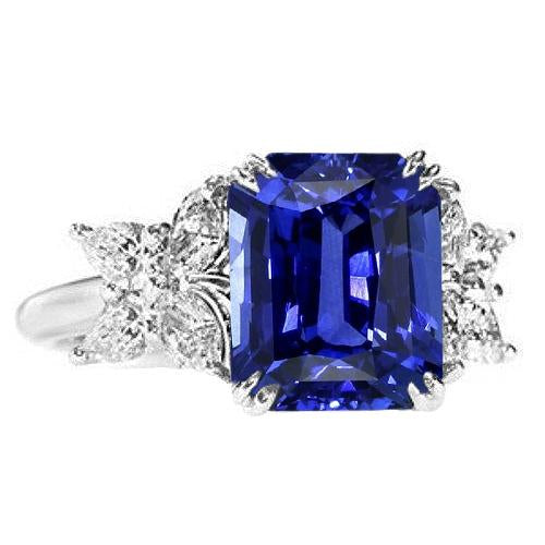 alliance saphir bleu style papillon radiant diamants 3 carats