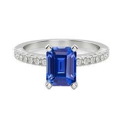 Alliance Solitaire Avec Accents Emeraude Ceylan Saphir 3 Carats
